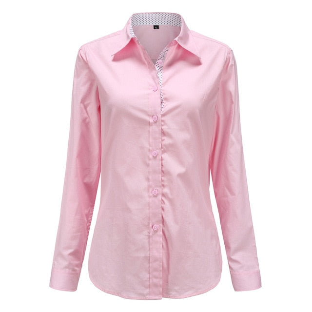 Dioufond Women Long Sleeve Shirt Fashion Clothes White Black Slim Patchwork Dot Cotton Blouse Office Ladies Plus Size Formal Top