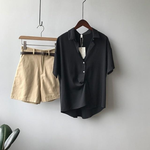 Tangada women summer shirts short sleeve solid elegant office ladies work wear blouses high quality ASF10