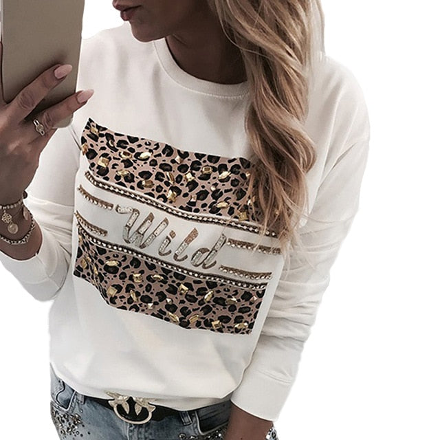 Long Sleeve Women Blouse And Tops Shirt Autumn Lips Letter Printed White Ladies Blouse For Female Tops Shirt O Neck Beading D30