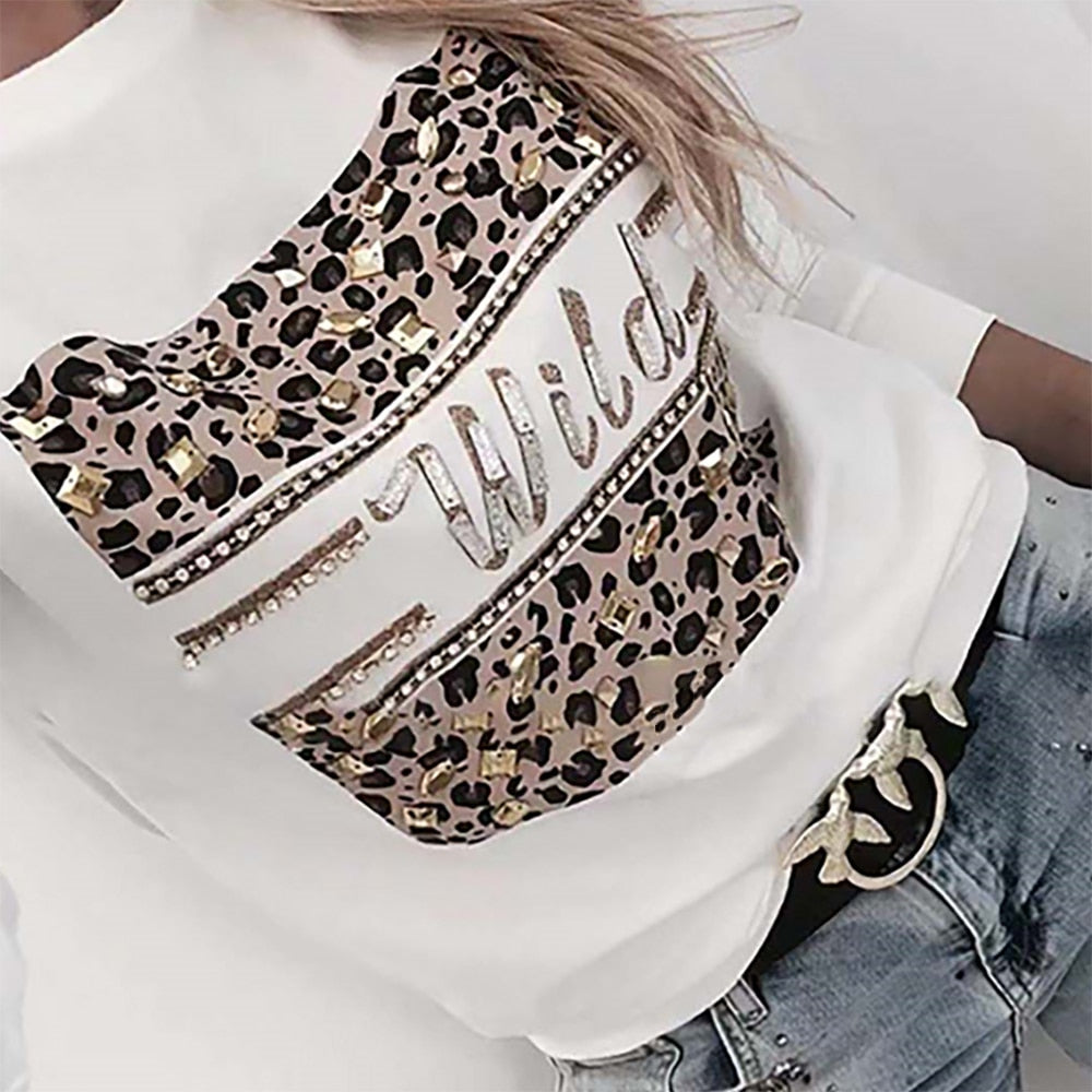 Letter Print Women Blouses And Shirt Spring Autumn Long Sleeve Fashion Leopard Top Blouses For Lady 2020 Casual Female Tee Shirt