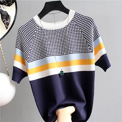 shintimes Blusas Mujer De Moda 2019 New Vintage Ladies Tops Striped Summer Blouse Pink Elasticity Short Sleeve Blue Women Blouse