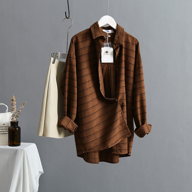 New Arrival Women Plaid Oversize Blouse Batwing Sleeve Front Short Back Long Shirt Turn-Down Collar Casual Top T96601F