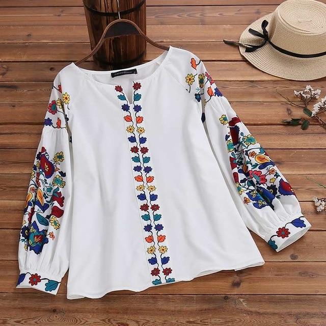 ZANZEA 2020 Fashion Printed Tops Women's Autumn Blouse Bohemian V Neck Long Sleeve Shirts Female Casual Loose Blusas Plus Size