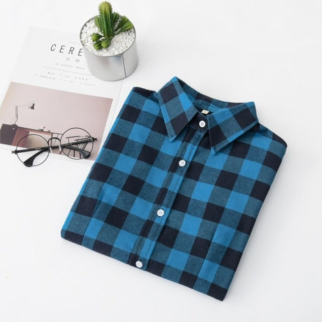 Women's Shirts 2020 Autumn and Winter female shirt plaid shirt women slim long sleeve cotton Blouse top female outerwear