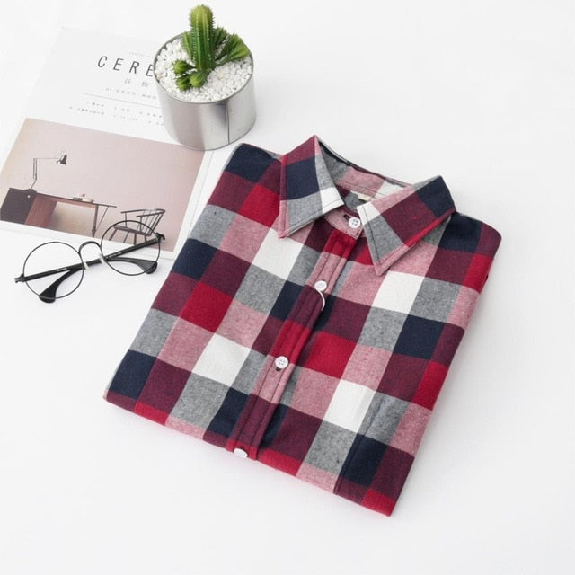 Women's Shirts 2020 Autumn and Winter female shirt plaid shirt women slim long sleeve cotton Blouse top female outerwear