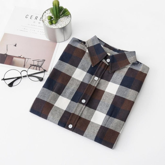 Women's Shirts 2020 Autumn and Winter female shirt plaid shirt women slim long sleeve cotton Blouse top female outerwear