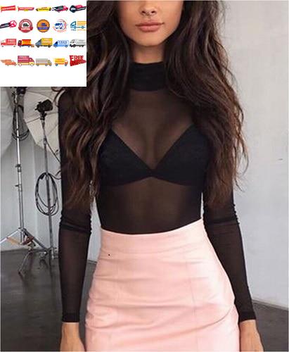 2018 Summer Fashion Women Blouse Sexy Women's Net Long Sleeve See Through Pure Top Semi Transparent Blouse