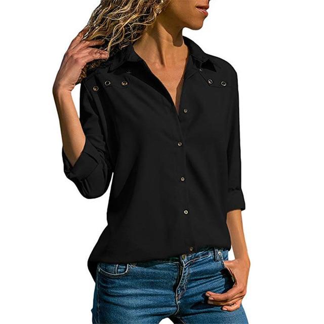 Aachoae Women Tops Blouses 2020 Spring Pure Long Sleeve Blouse Shirt Turn Down Collar Chiffon Blouse Office Shirts Blusas Camisa