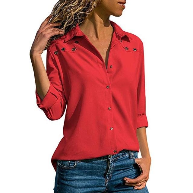 Aachoae Women Tops Blouses 2020 Spring Pure Long Sleeve Blouse Shirt Turn Down Collar Chiffon Blouse Office Shirts Blusas Camisa