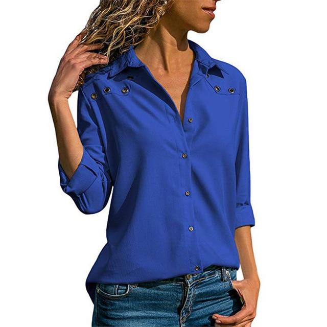 Aachoae Women Tops Blouses 2020 Spring Pure Long Sleeve Blouse Shirt Turn Down Collar Chiffon Blouse Office Shirts Blusas Camisa