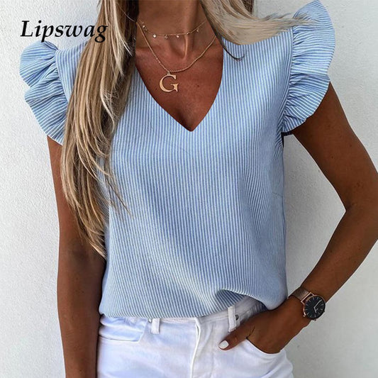 Women Pineapple Floral Print Ruffle Blouse 2020 Summer Butterfly Sleeve Shirt Elegant Office Lady O-Neck Tops Blusa Streetwear