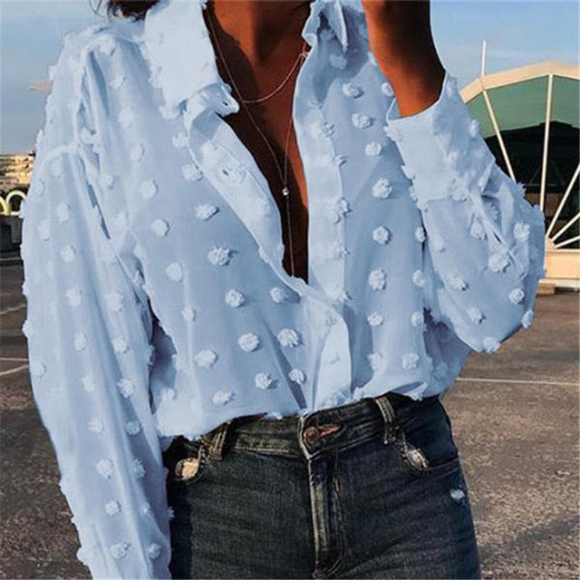 Womens Tops and Blouses Elegant Long Sleeve chemise femme Polka Dot Loose OL Shirt Ladies Chiffon Blouse Dames blusa feminina