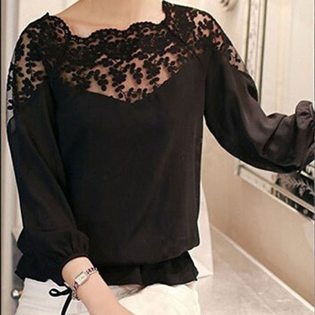 NEW Ladies Girl Women 3\4 Sleeve Lace Hollow Casual Chiffon Blouse Crop Tops L2