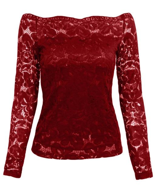 Anself Sexy Plus Size Lace Top Women Hollow Out Off Shoulder Lace Blouse Slash Neck Long Sleeves Elegant Ladies 5XL Shirt Tops