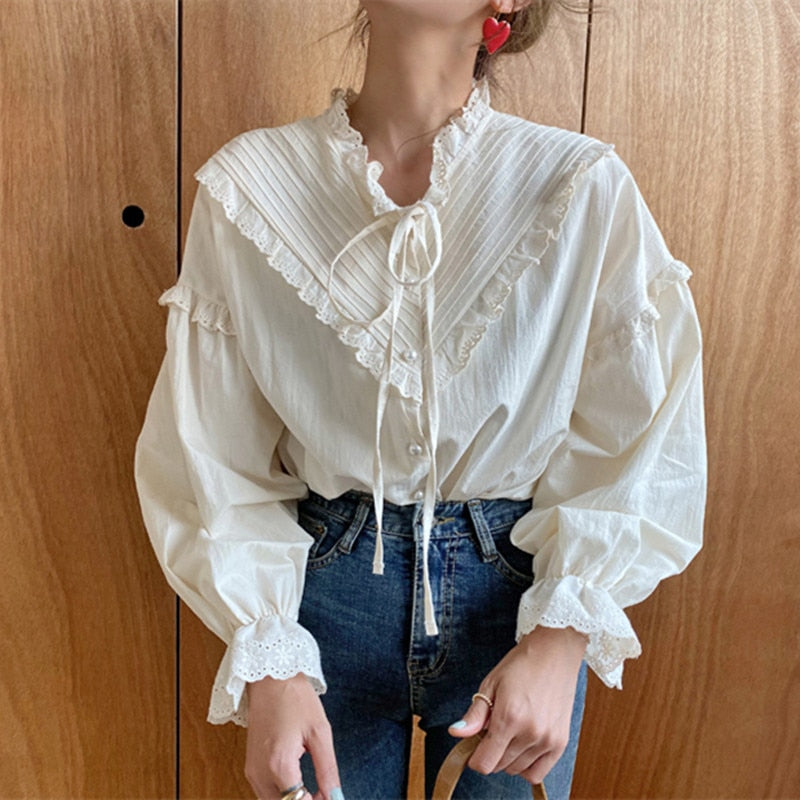 Alien Kitty 2020 New Arrival Hollow Out Vintage Elegant Tops Women Shirt Solid Long Sleeve Korean Style Loose Blouses Blusas