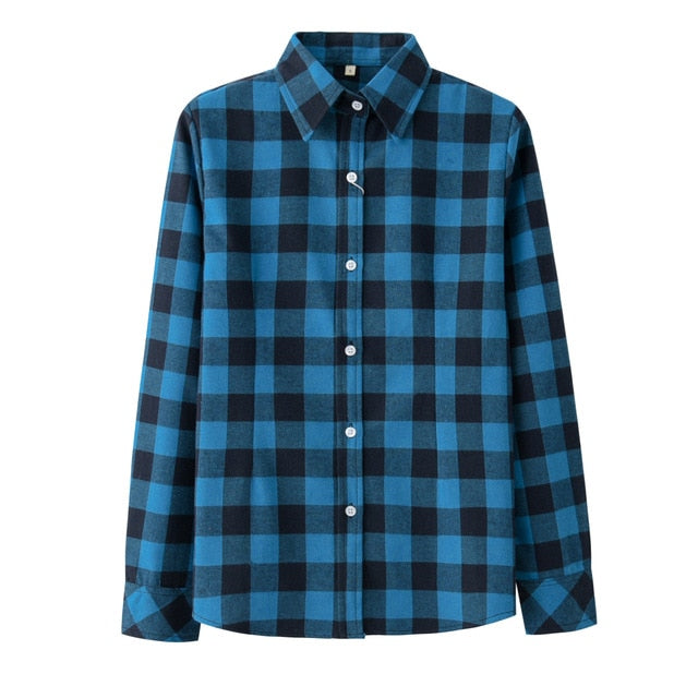 2020 Spring New Fashion Casual Lapel Plus Size Blouses Women Plaid Shirt Checks Flannel Shirts Female Long Sleeve Tops Blouse