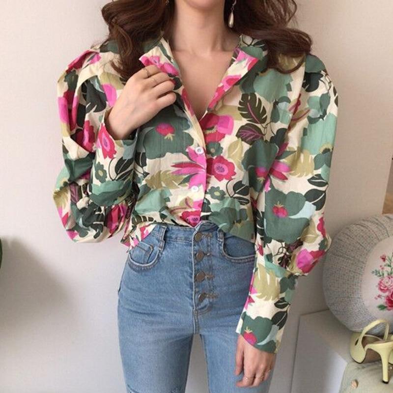 Korea style vintage new Spring Summer Autumn Hot selling women's fashion casual ladies print Shirts