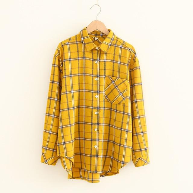 Women Blouses And Shirt Casual Plaid Shirts Loose Boyfriend Style 100% Cotton Ladies Tops Outwear 2020 Oversized