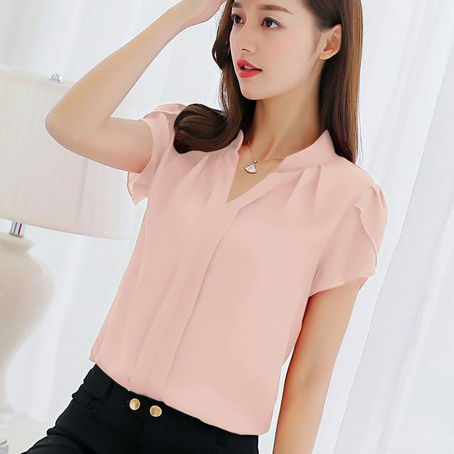 Blouse Women 2019 Office Ladies Chiffon White Shirt Short Sleeve  elegant Tops Casual Overalls Plus Size Female Clothing