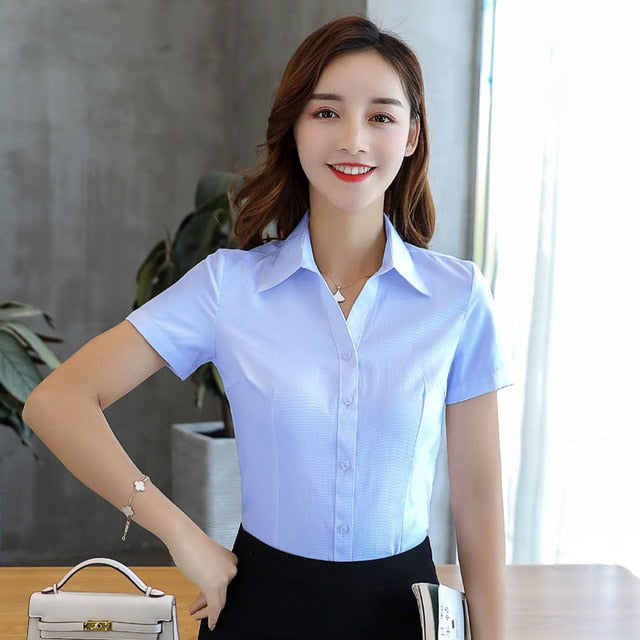 Womens Tops and Blouses Cotton Women Shirts Solid Women Blouses Short Sleeve White Plus Size XXXL/4XL Blusas Femininas Elegante