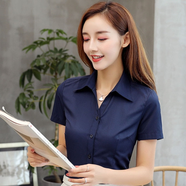 Womens Tops and Blouses Cotton Women Shirts Solid Women Blouses Short Sleeve White Plus Size XXXL/4XL Blusas Femininas Elegante