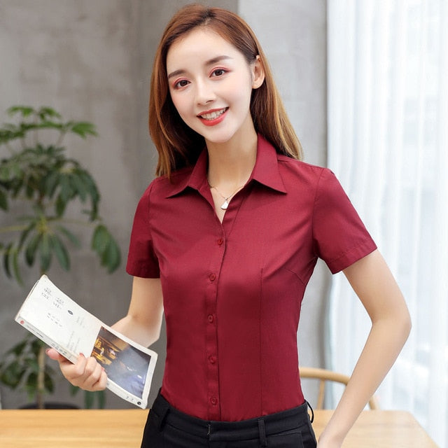 Womens Tops and Blouses Cotton Women Shirts Solid Women Blouses Short Sleeve White Plus Size XXXL/4XL Blusas Femininas Elegante
