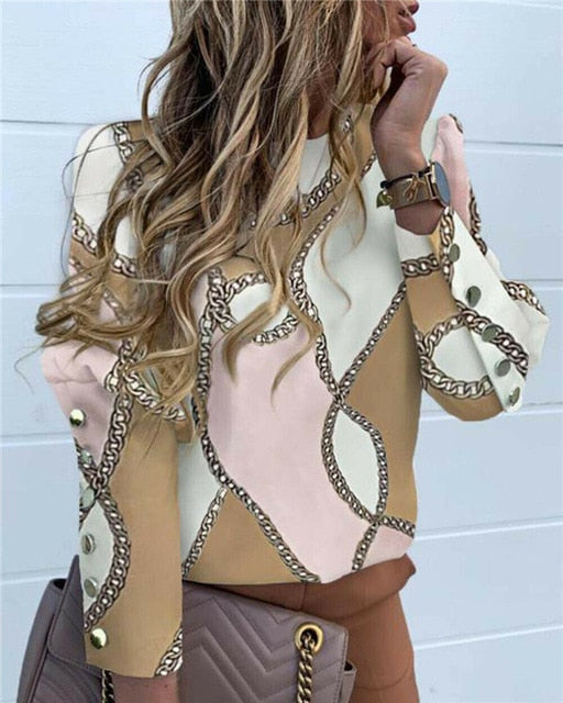 Pineapple Print Shirt Women Loose Slim Casual OL Blouse Ladies Long Sleeve Cropped Tops O-Neck Fashion Work Shirts