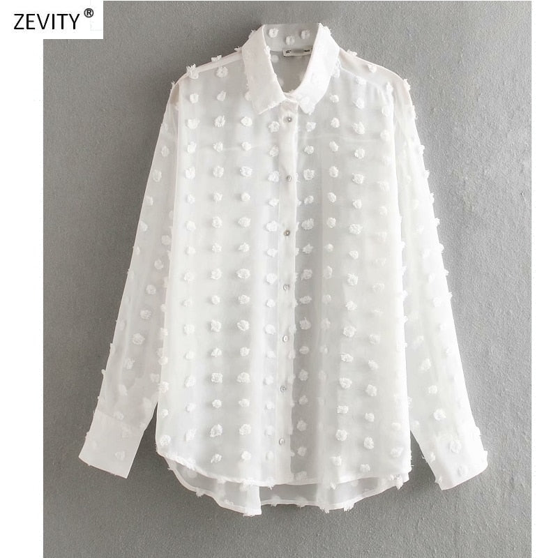 new women fashion dot stitching casual chiffon blouse shirt women long sleeve chic blusas perspective white chemise tops LS3725