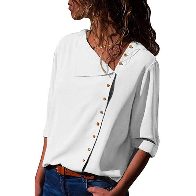 Aachoae Blouse 2020 Fashion Long Sleeve Women Blouses and Tops Skew Collar Solid Office Shirt Casual Tops Blusas Chemise Femme