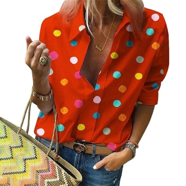 2020 New  Polka Dot  Blouse Women  Turn Down Collar Long Sleeve  Shirts  Plus Size  Clothes  Streetwear White Blouse  Women Xxl