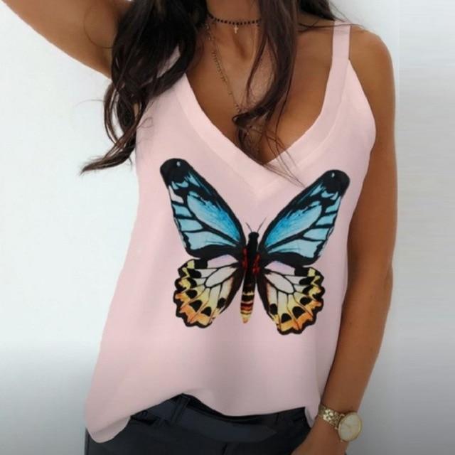 2020 Sexy V-Neck Sleeveless Blouse Shirt Women Elegant Flower Print Loose Tops Summer Lady Off Shoulder Plus Size Blusa Shirts