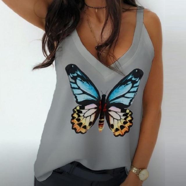 2020 Sexy V-Neck Sleeveless Blouse Shirt Women Elegant Flower Print Loose Tops Summer Lady Off Shoulder Plus Size Blusa Shirts