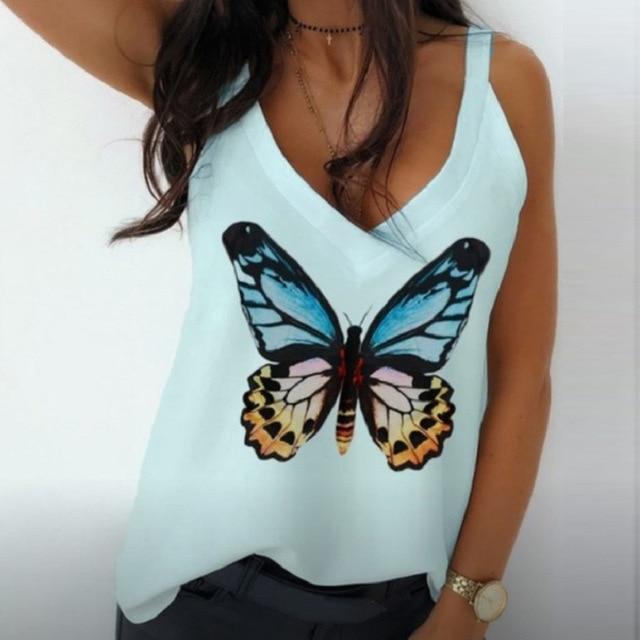 2020 Sexy V-Neck Sleeveless Blouse Shirt Women Elegant Flower Print Loose Tops Summer Lady Off Shoulder Plus Size Blusa Shirts