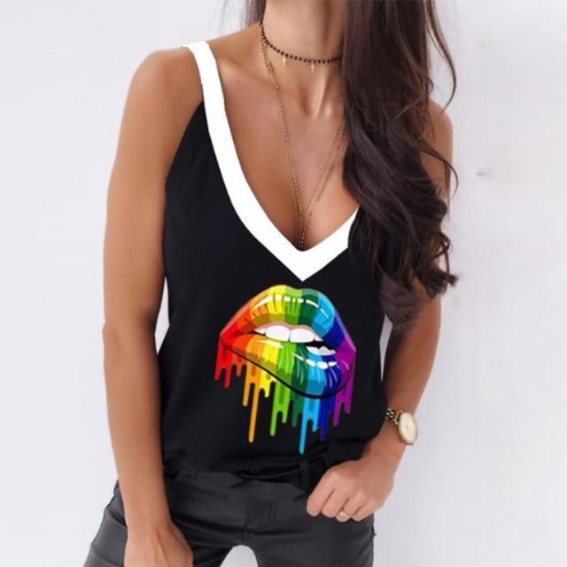 2020 Sexy V-Neck Sleeveless Blouse Shirt Women Elegant Flower Print Loose Tops Summer Lady Off Shoulder Plus Size Blusa Shirts