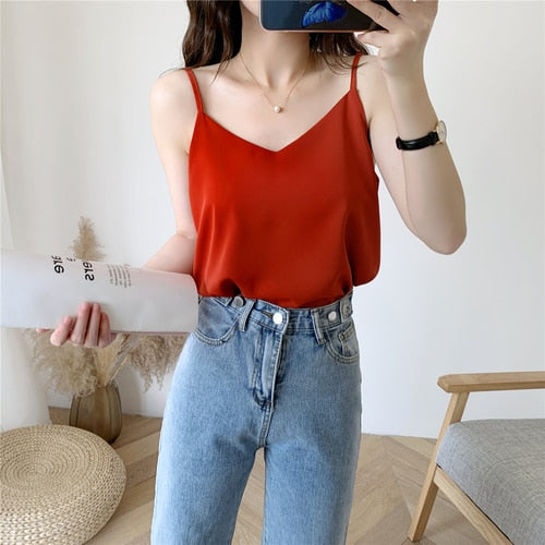 Korean Fashion Chiffon Women Tops Woman V Neck Blouse Top Summer Women Sleeveless Top Plus Size Blusas Mujer De Moda 2020 Blouse