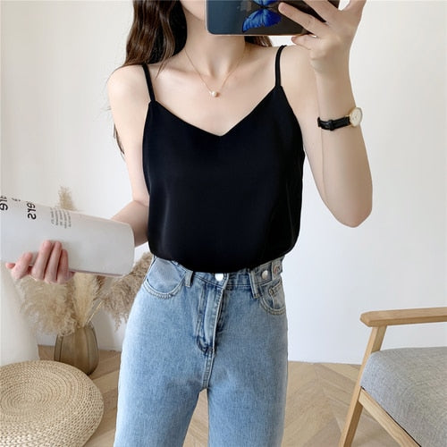 Korean Fashion Chiffon Women Tops Woman V Neck Blouse Top Summer Women Sleeveless Top Plus Size Blusas Mujer De Moda 2020 Blouse
