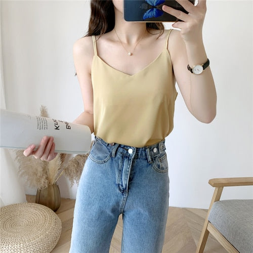 Korean Fashion Chiffon Women Tops Woman V Neck Blouse Top Summer Women Sleeveless Top Plus Size Blusas Mujer De Moda 2020 Blouse