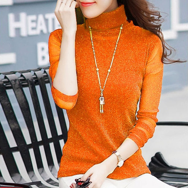 Spring Summer Women's Sexy See Through Mesh Blouse Long Sleeve Transparent Shining Elegant Shirt Fashion Women Tops DF2417