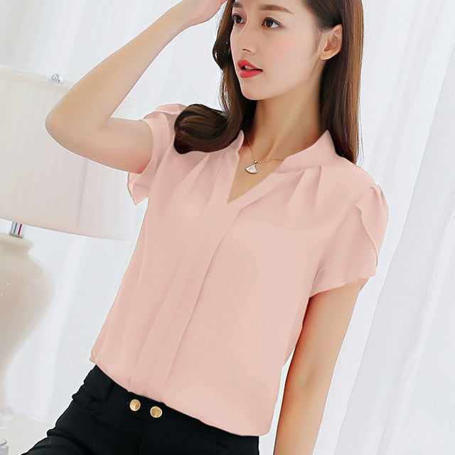 Plus Size Blouse Women 2019 Summer Short Sleeve Red Office Ladies Chiffon Shirt elegant Work Top Casual Female Clothing