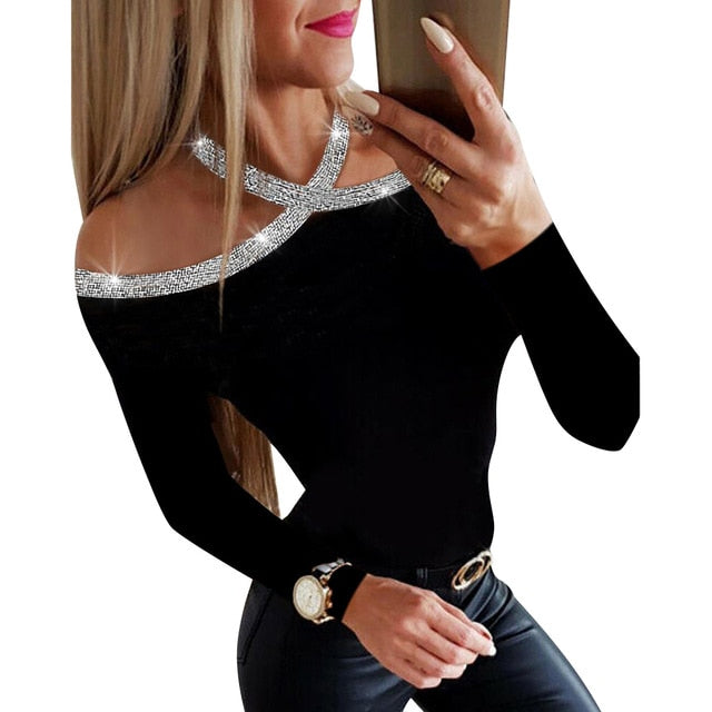 Blouse Tops Shirt For Women Long Sleeve Hallow Out Female Solid Black Tops Tee Shirt Slim Fit Lady Tops and Blouses blusas D30
