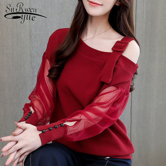 Autumn long sleeve shirt women fashion woman blouses 2020 sexy off shoulder top solid women blouse shirt clothing female 1224 40