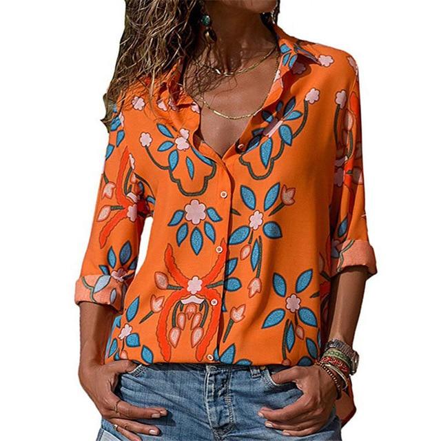 Aachoae Womens Tops and Blouses 2020 Summer Floral Print Blouse Long Sleeve Turn Down Collar Office Shirt Blusas Mujer Plus Size
