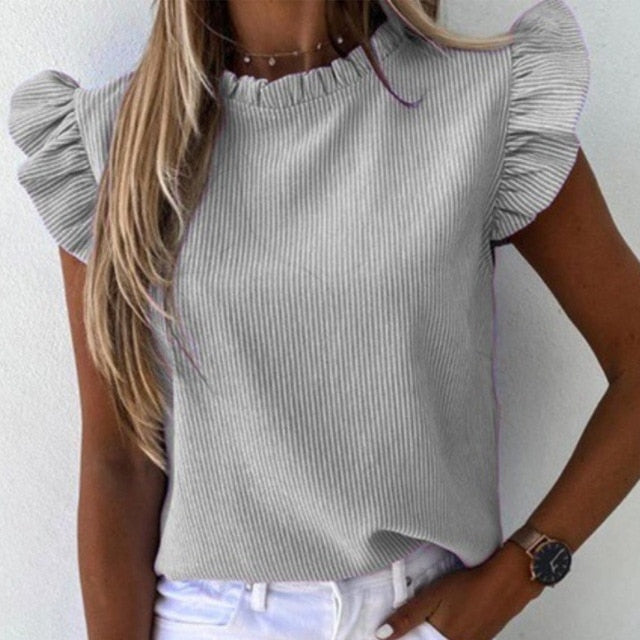 Women Pineapple Floral Print Ruffle Blouse 2020 Summer Butterfly Sleeve Shirt Elegant Office Lady O-Neck Tops Blusa Streetwear