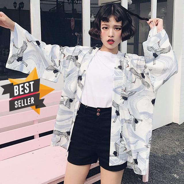 2019 Vintage Summer Printed Chiffon Sunscreen Harajuku Kimono Cardigan Outerwear Blouse Japanese Style Women Clothing