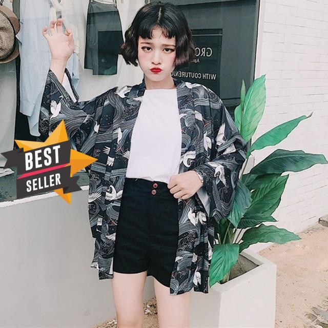 2019 Vintage Summer Printed Chiffon Sunscreen Harajuku Kimono Cardigan Outerwear Blouse Japanese Style Women Clothing