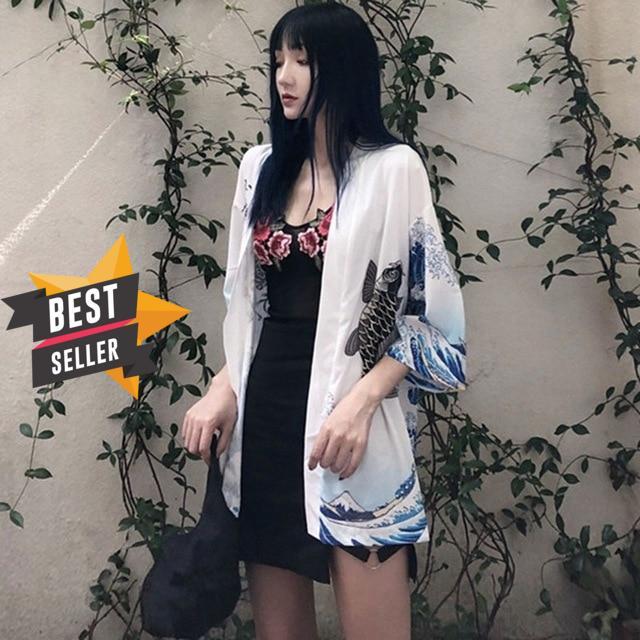 2019 Vintage Summer Printed Chiffon Sunscreen Harajuku Kimono Cardigan Outerwear Blouse Japanese Style Women Clothing