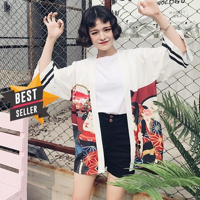 2019 Vintage Summer Printed Chiffon Sunscreen Harajuku Kimono Cardigan Outerwear Blouse Japanese Style Women Clothing