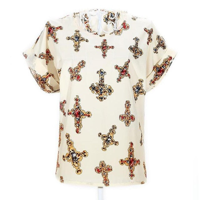 2020 New Large Size Women Pprinting Blouse Bird Bat Shirt Short-Sleeved Chiffon Blusas Femininas Roupas Summer Style