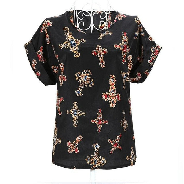 2020 New Large Size Women Pprinting Blouse Bird Bat Shirt Short-Sleeved Chiffon Blusas Femininas Roupas Summer Style