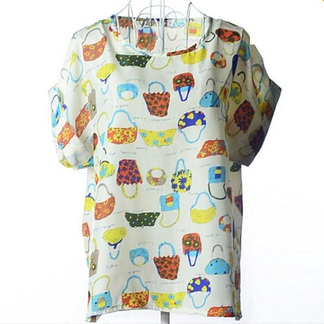 2020 New Large Size Women Pprinting Blouse Bird Bat Shirt Short-Sleeved Chiffon Blusas Femininas Roupas Summer Style